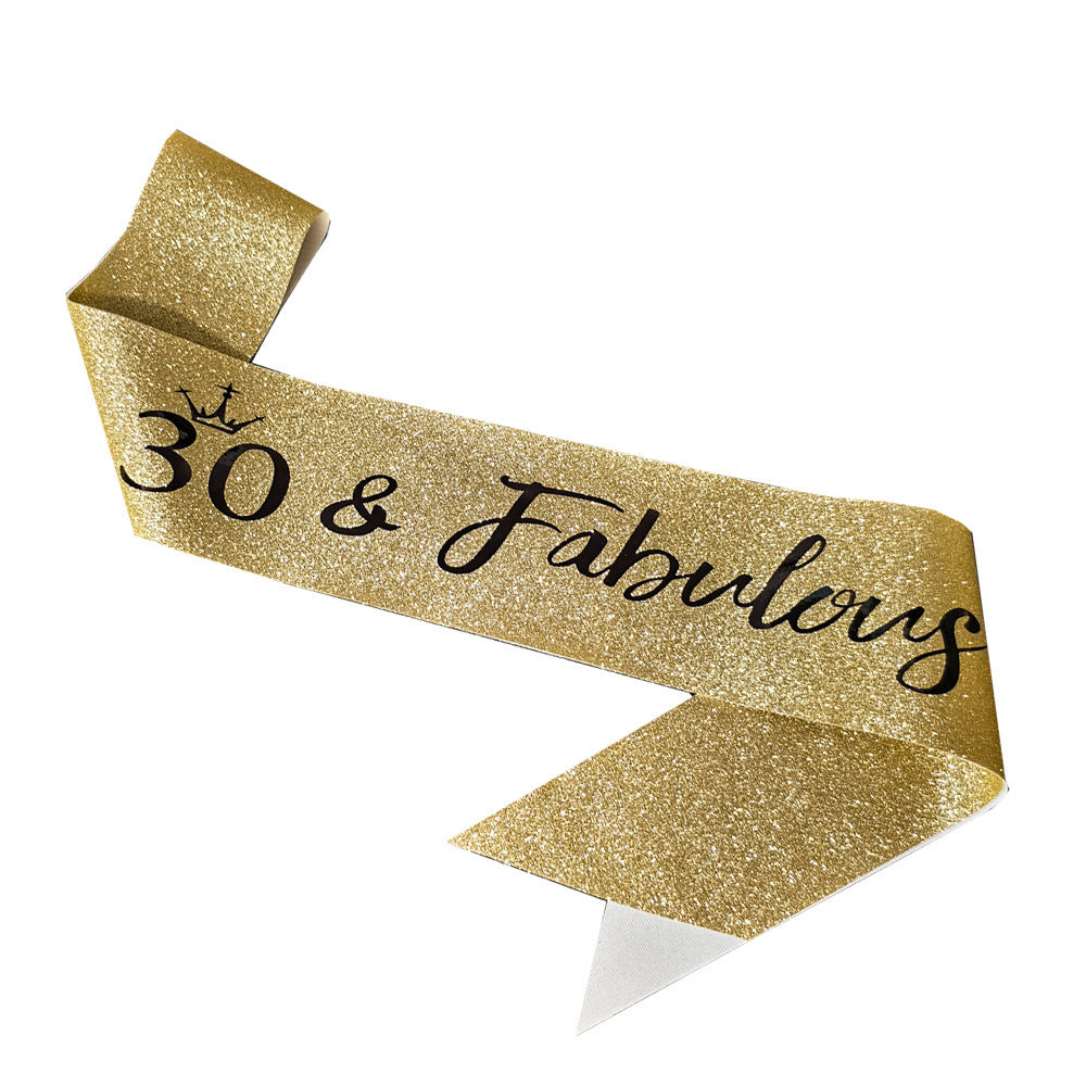 Ladies Glittering Birthday Sash with Festive Print Stornfield