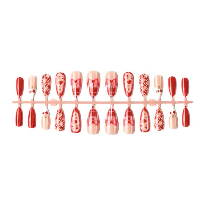 Festive Cherry-Themed Press-On Nail Art Set