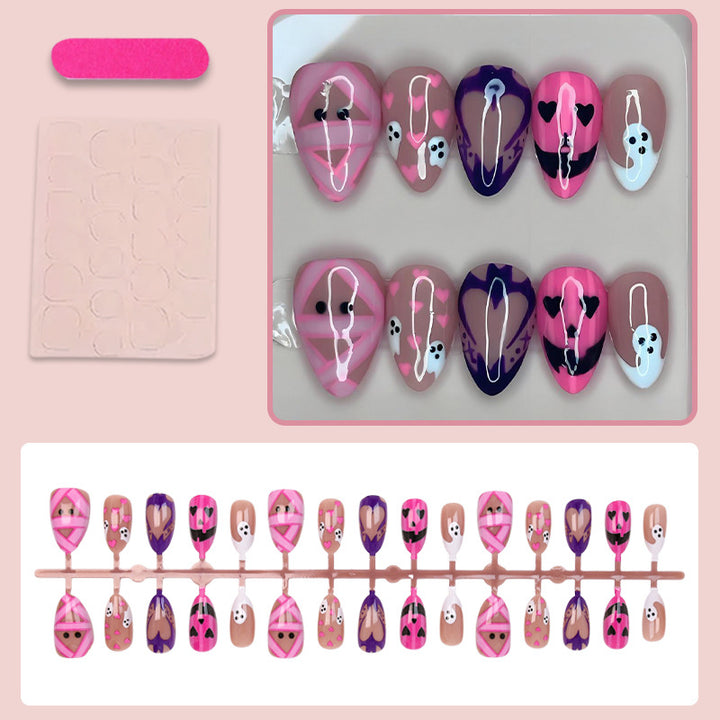 Halloween Artificial Nail Set with Playful Ghost and Heart Designs Stornfield