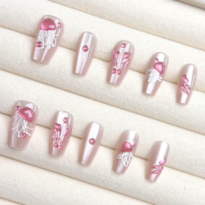 Artistic Jellyfish-Themed Press-On Nail Set