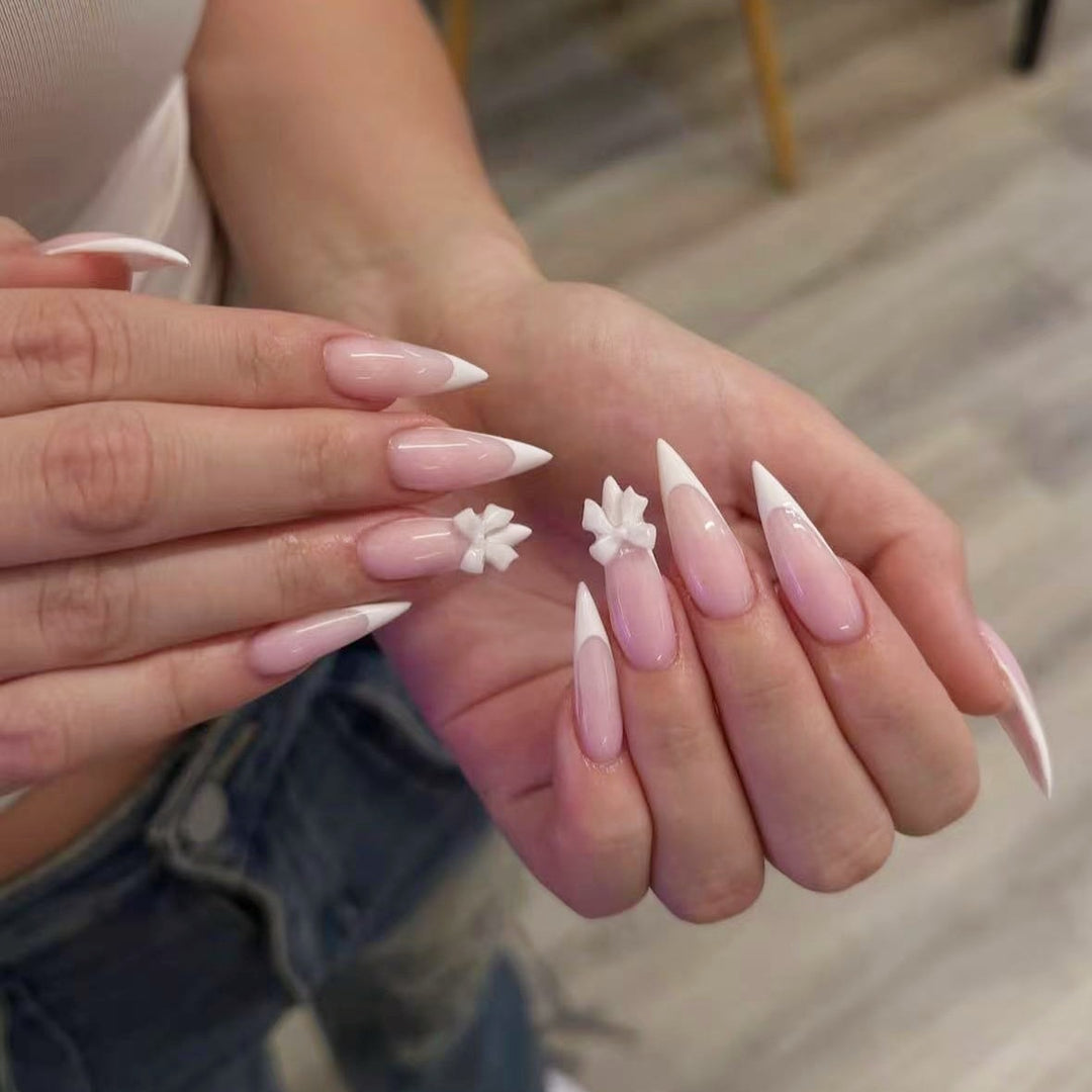 Acrylic nail set with elegant tips and 3D decorations Stornfield