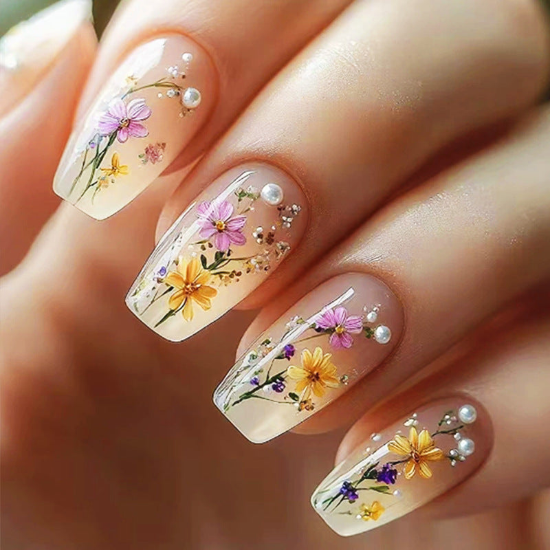 Artistic Floral Press-On Nails Set Stornfield