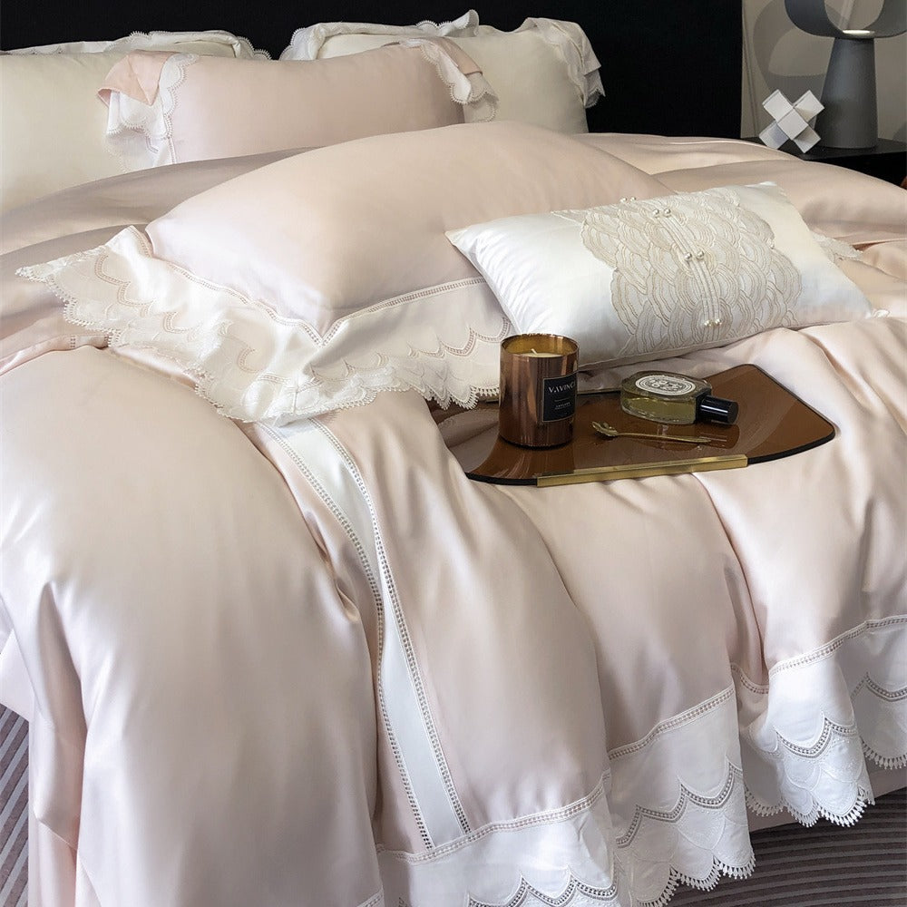 Luxurious satin bedding set with fine lace trim
