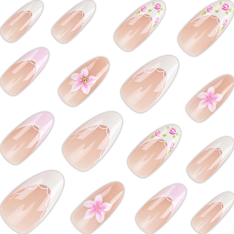 Artistic Press-On Nail Set with Floral Accents Stornfield 1789389180