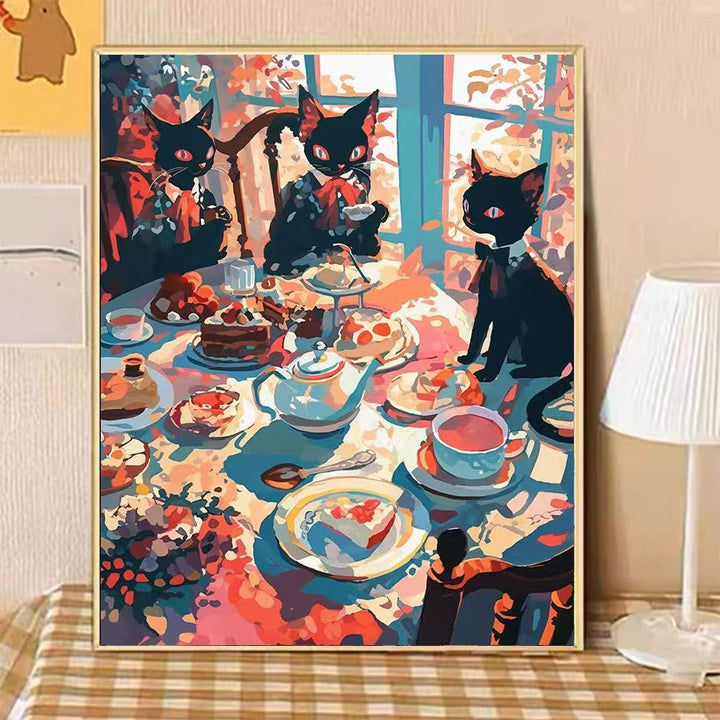 Whimsical Cat-Themed Afternoon Tea Canvas Art Stornfield