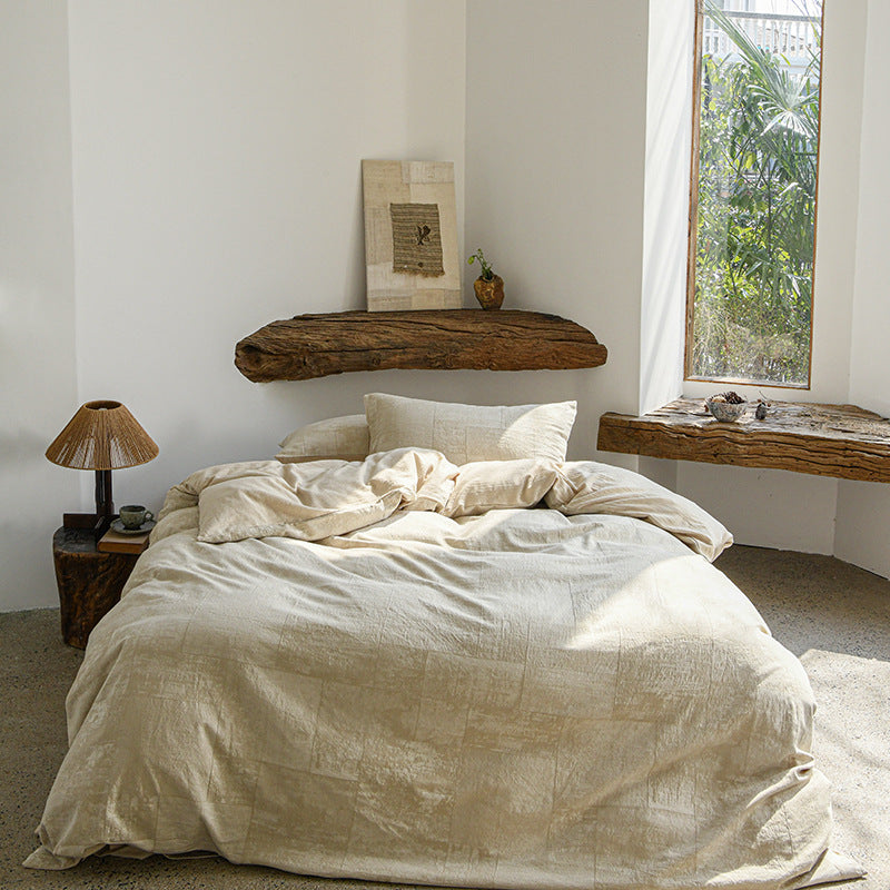 Textured Patchwork Cotton-Blend Duvet Cover Set with Pillow Shams