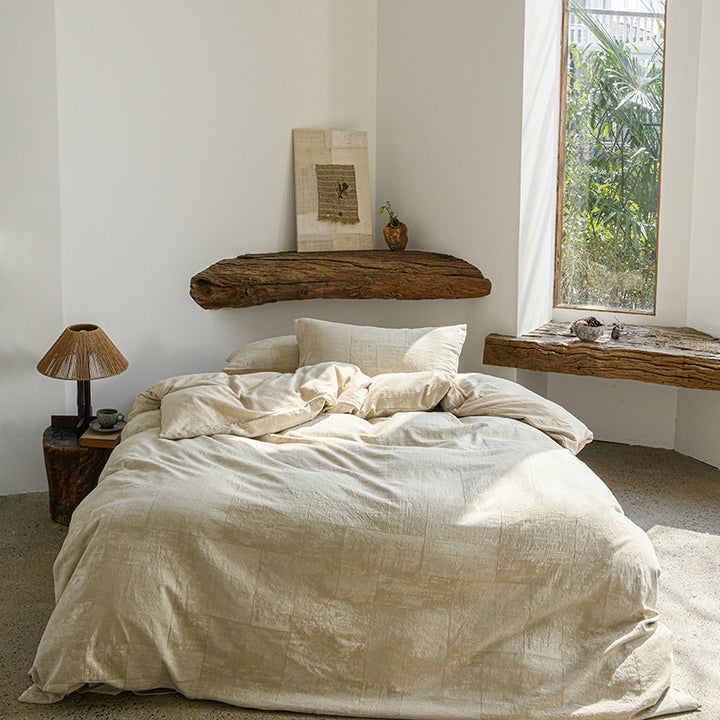 Textured Patchwork Cotton-Blend Duvet Cover Set with Pillow Shams