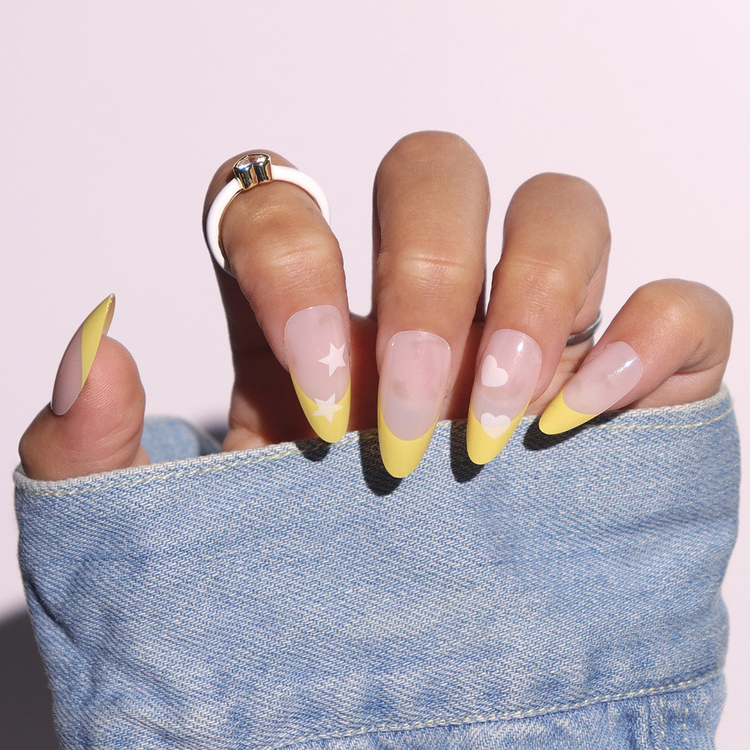 Elegant Stiletto Press-On Nails with Heart and Star Patterns Stornfield