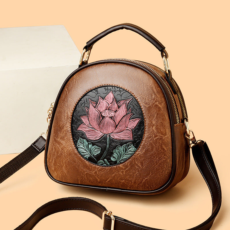 Artistic Floral Embossed Handbag