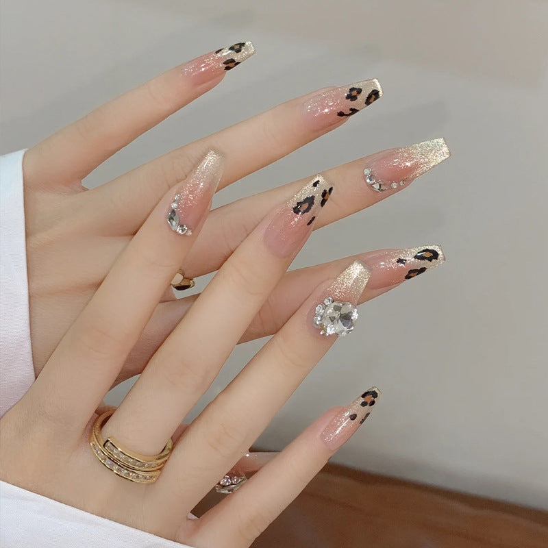 Artificial nail set with glitter and leopard design Stornfield