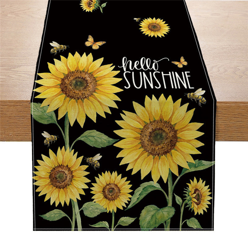 Watercolor Wildflower Cotton-Linen Table Runner with Meadow Botanical Print