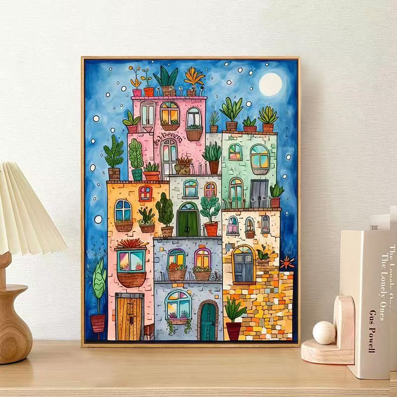 Whimsical Urban Landscape Canvas Art Print Stornfield