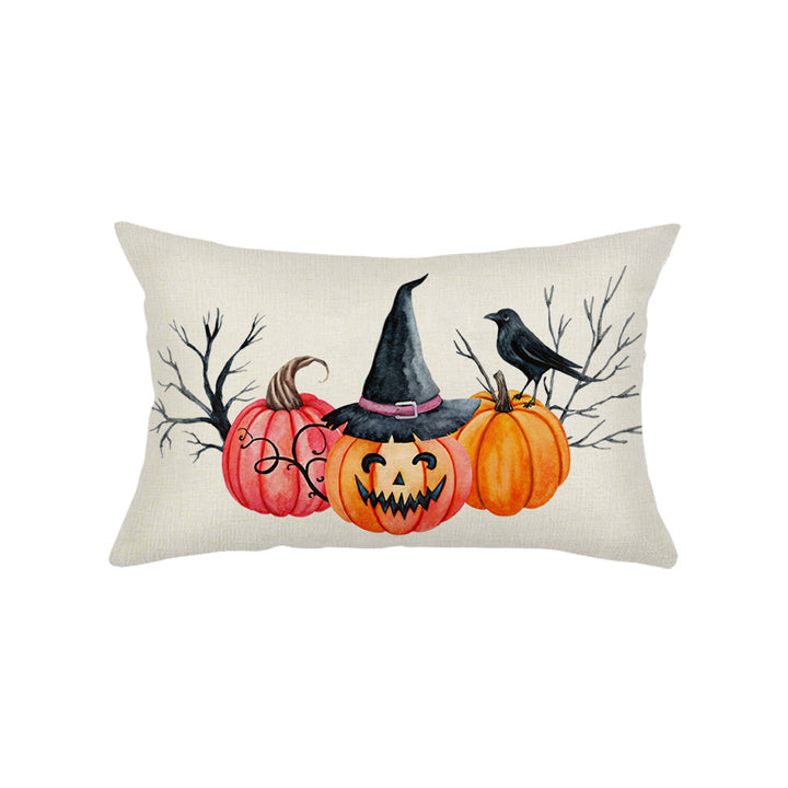 Rectangular Cotton-Linen Halloween Ghost Pattern Lumbar Pillow Cover