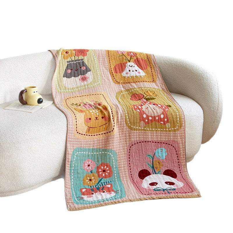 Cozy jacquard throw blanket with cute dog and cat motifs