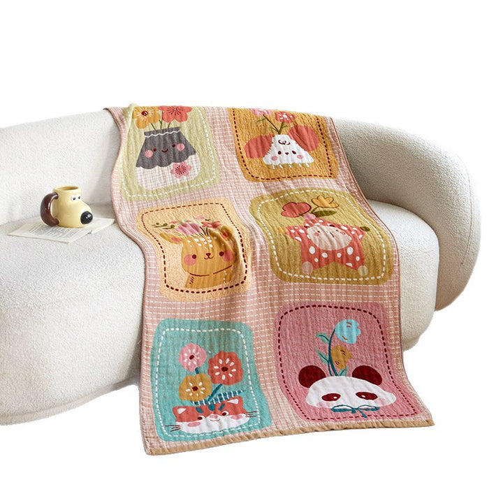 Cozy jacquard throw blanket with cute dog and cat motifs