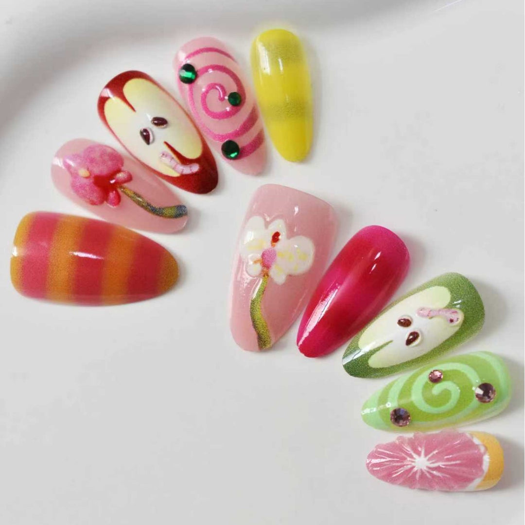 Decorative 3D Floral Press-On Nail Extensions Stornfield