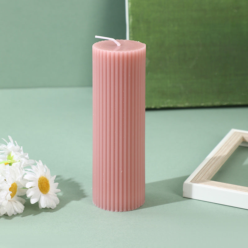 Ribbed Vertical-Fluted Decorative Pillar Candle with Premium Wax Blend