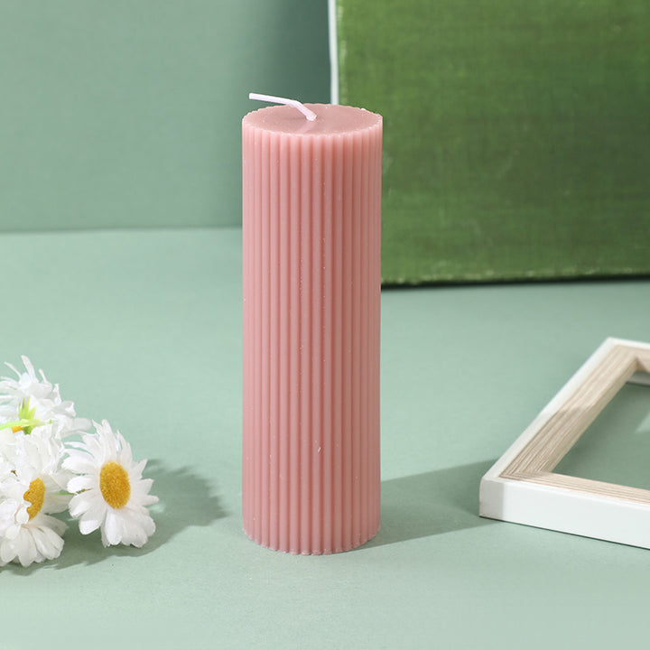 Ribbed Vertical-Fluted Decorative Pillar Candle with Premium Wax Blend