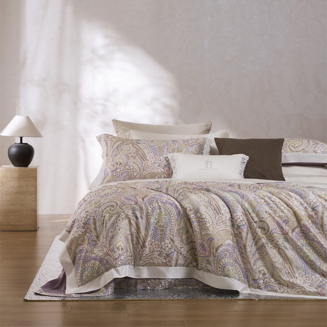 Floral Cotton-Sateen Duvet Cover Set with Tailored Hem and Euro Shams