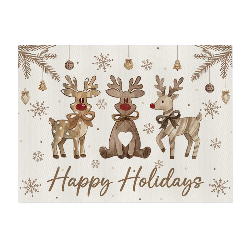 Festive Cotton-Linen Holiday Banner Tapestry with Illustrated Pine Trees and 'Merry Christmas' Script