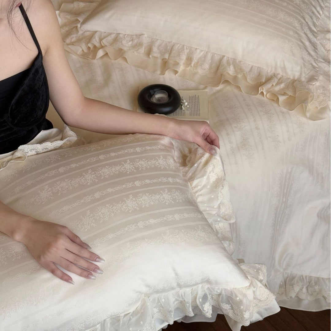 Vintage-Inspired Frilled Jacquard Cotton Duvet Cover Set