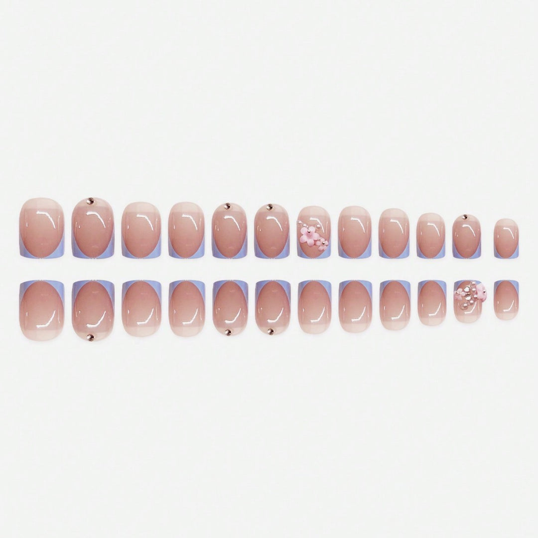 Artistic Press-On Nail Art Set with Floral and Gem Elements Stornfield