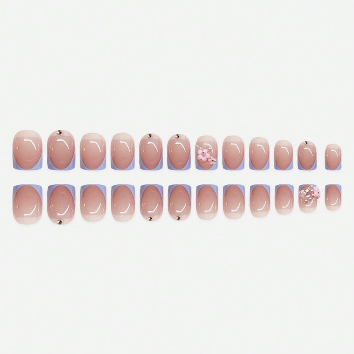 Artistic Press-On Nail Art Set with Floral and Gem Elements Stornfield