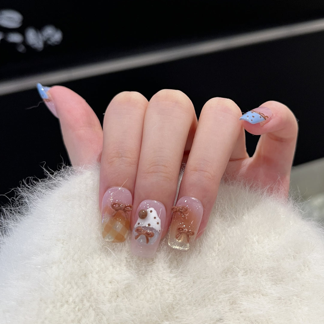 Decorative Press-On Nail Art Set with Charming Bow Accents Stornfield