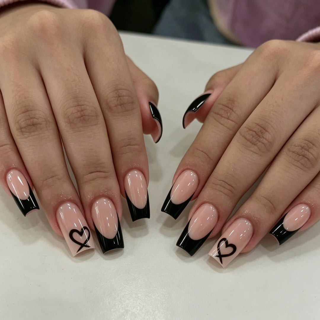 Elegant Heart-Patterned Acrylic Nail Design Stornfield
