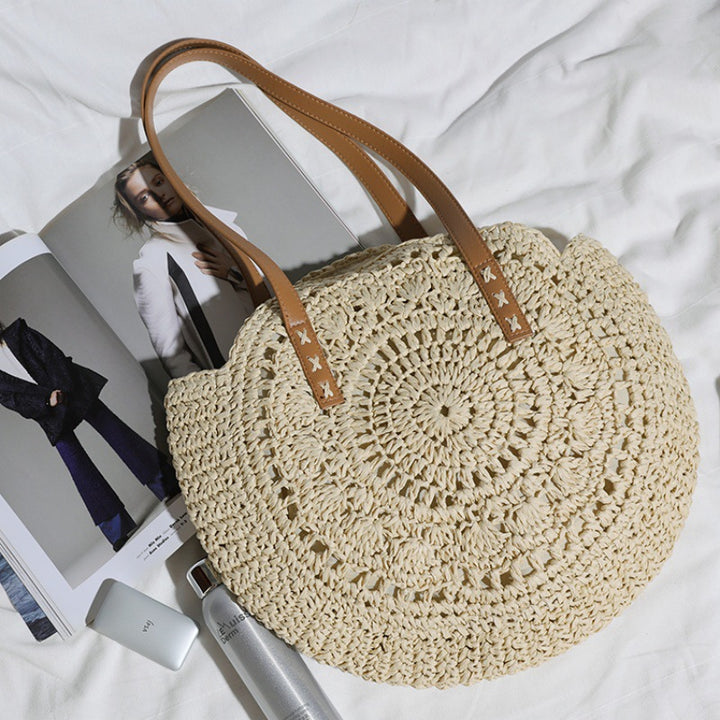 Basket bag with leather handles and colorful design Stornfield