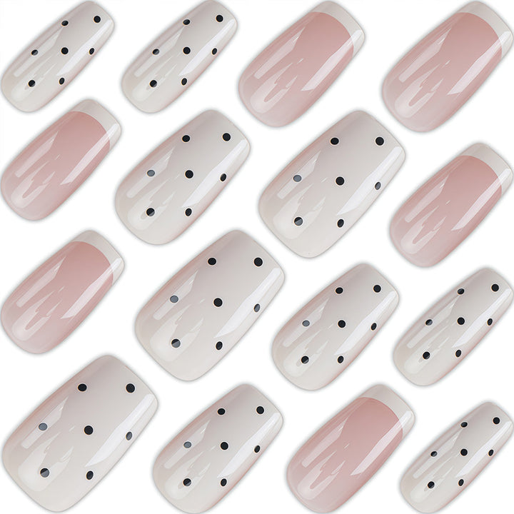 Artistic French Tip Press-On Nails with Polka Dot Design Stornfield