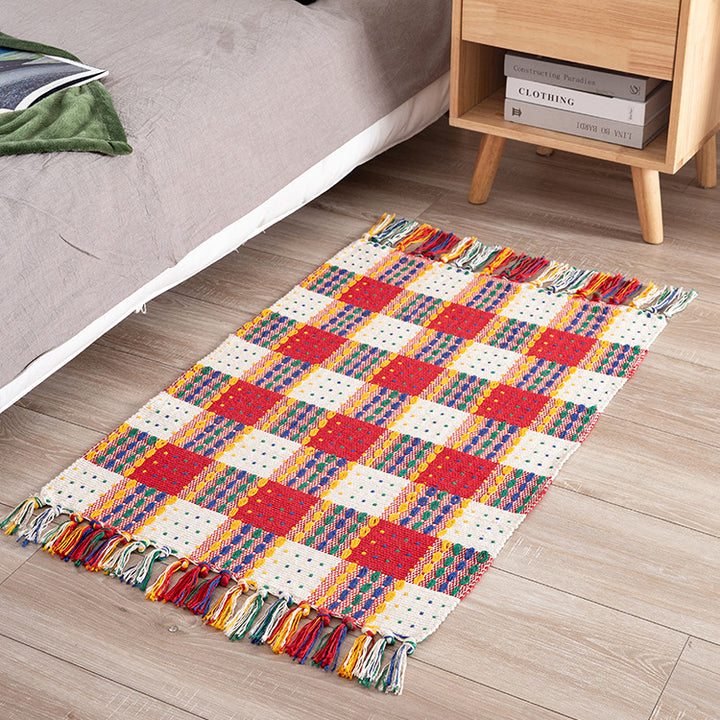 Striped cotton doormat with non-slip bottom and decorative woven edge Stornfield