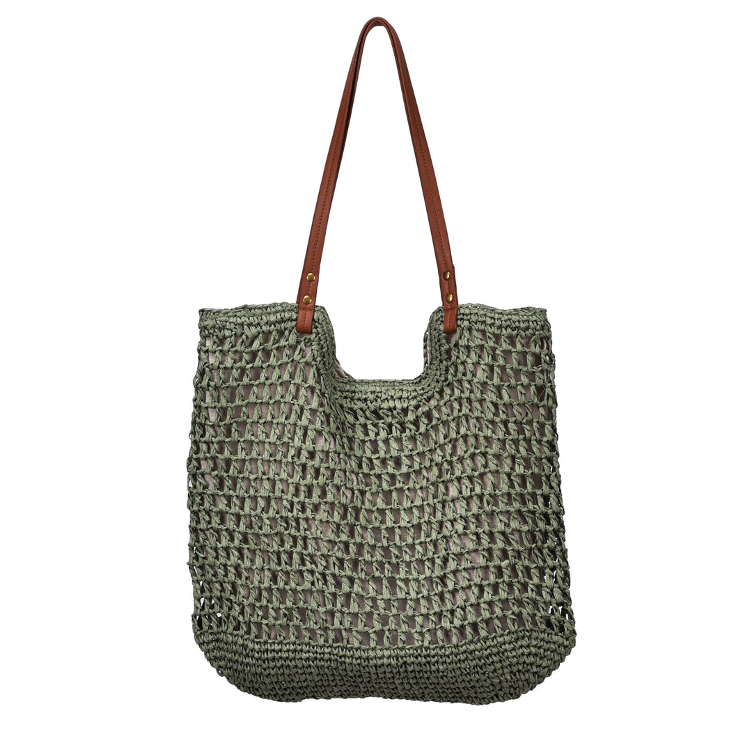 Handwoven cotton bag with leather handles Stornfield