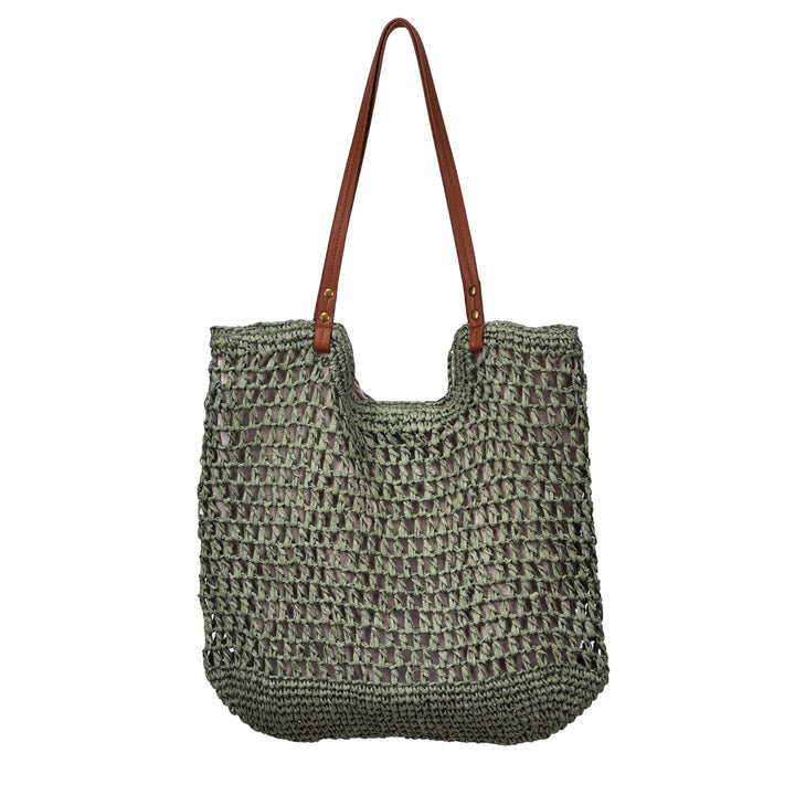 Handwoven cotton bag with leather handles Stornfield