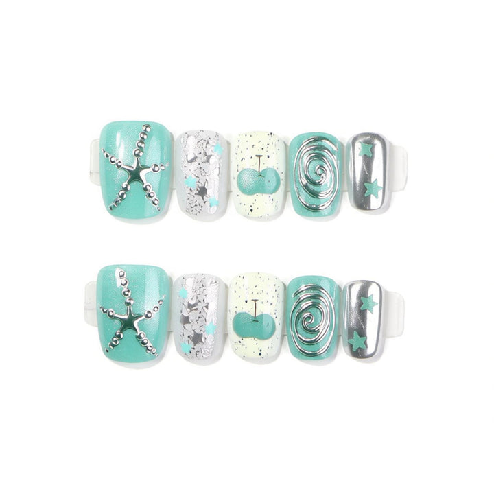 Decorative Press-On Nail Art Set with Starfish and Silver Accents Stornfield