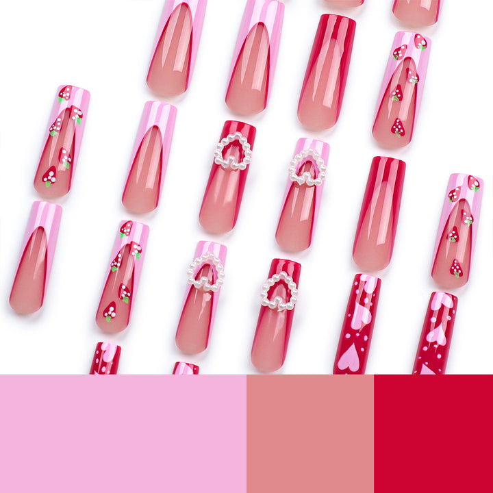 Artistic Nail Extensions with Heart and Strawberry Design Stornfield