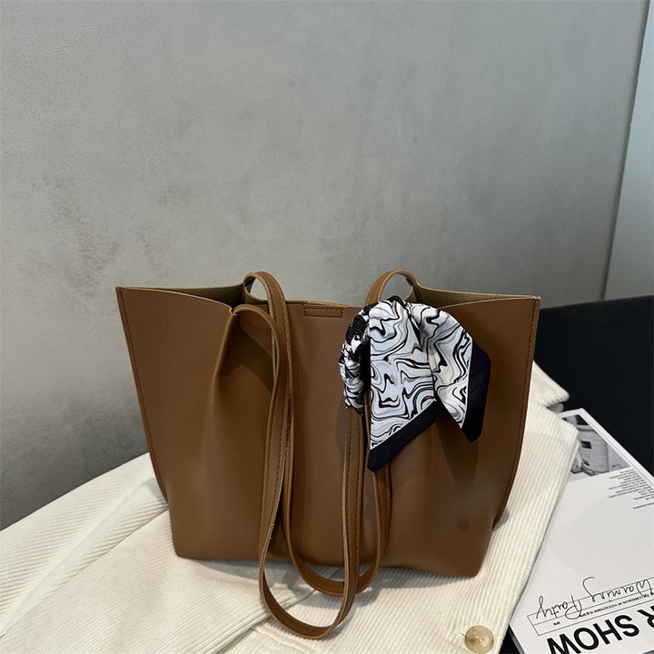 Minimalist Tote Handbag with Decorative Scarf