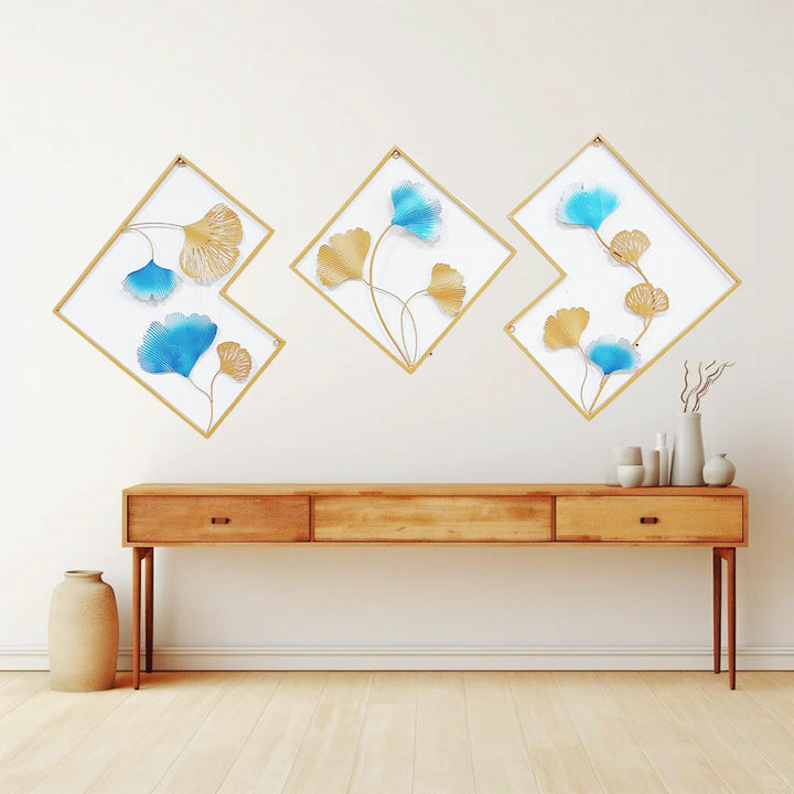 Decorative Metal Wall Art Set with Ginkgo Leaf and Floral Design Stornfield