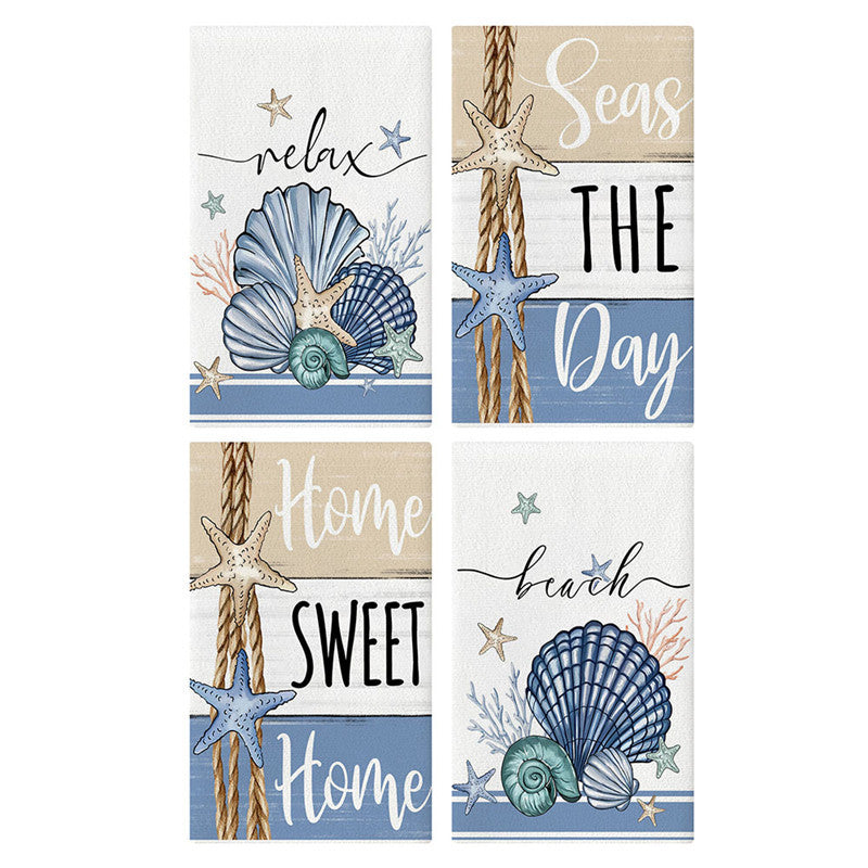 Oversized Quick-Dry Microfiber Beach Towel with Nautical Seashell Print