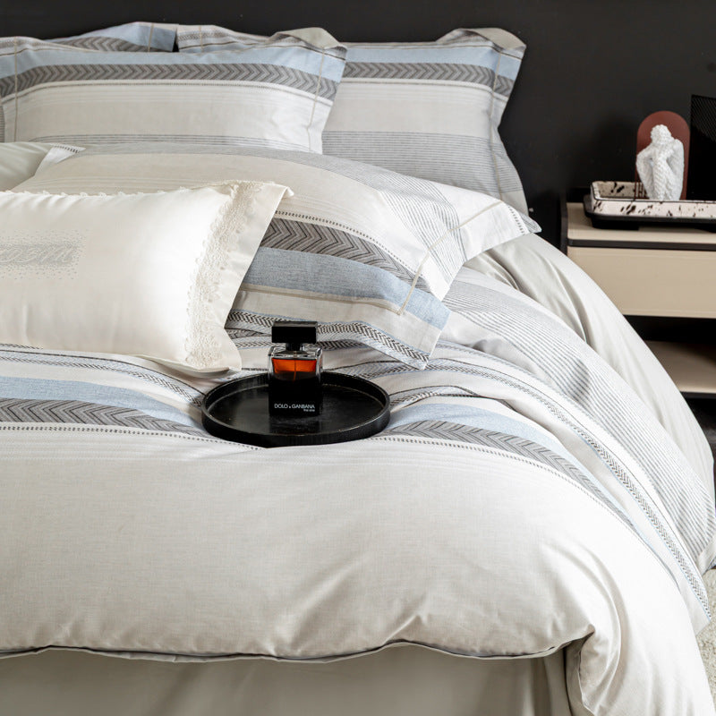 Luxurious cotton satin duvet cover set with watercolor flower pattern