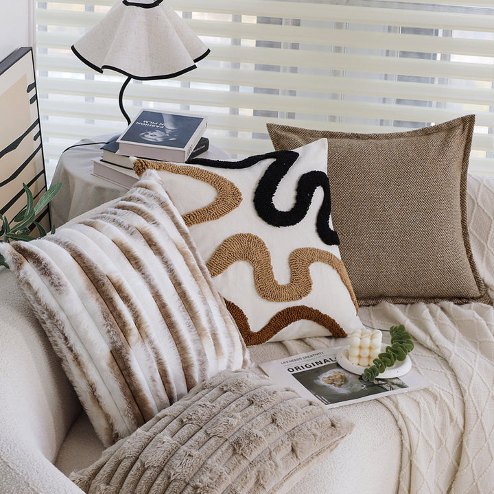 Square cushion cover Stornfield made of mottled tweed-boucle weaving with fine piping edge
