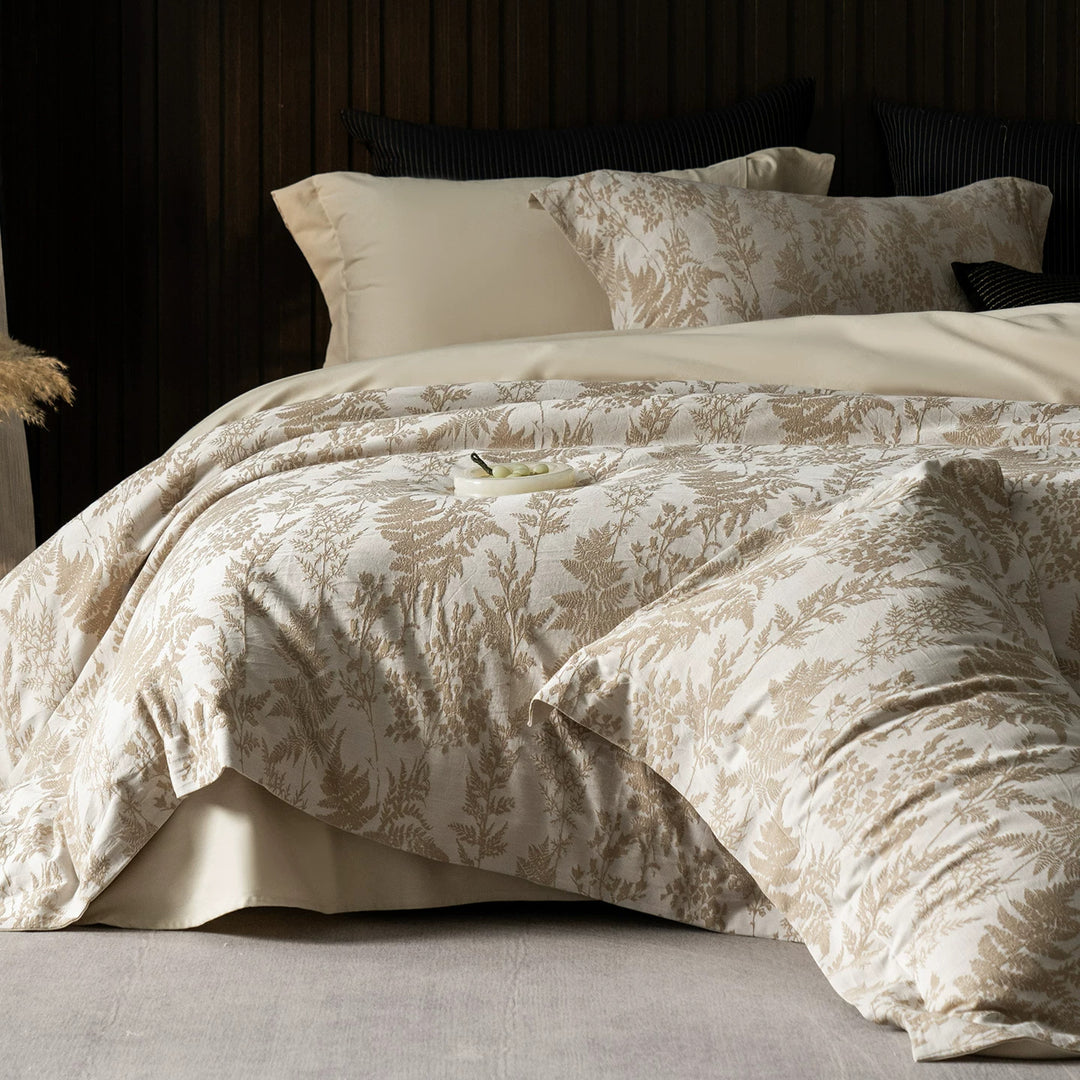Luxury Cotton Sateen Reversible Duvet Cover Set with Scrolled Jacquard Print and Tailored Hem