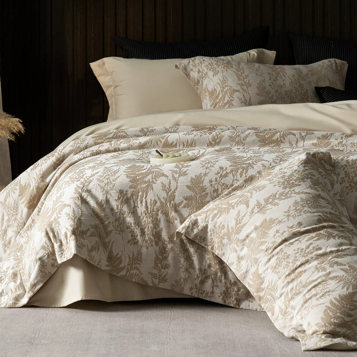 Luxury Cotton Sateen Reversible Duvet Cover Set with Scrolled Jacquard Print and Tailored Hem