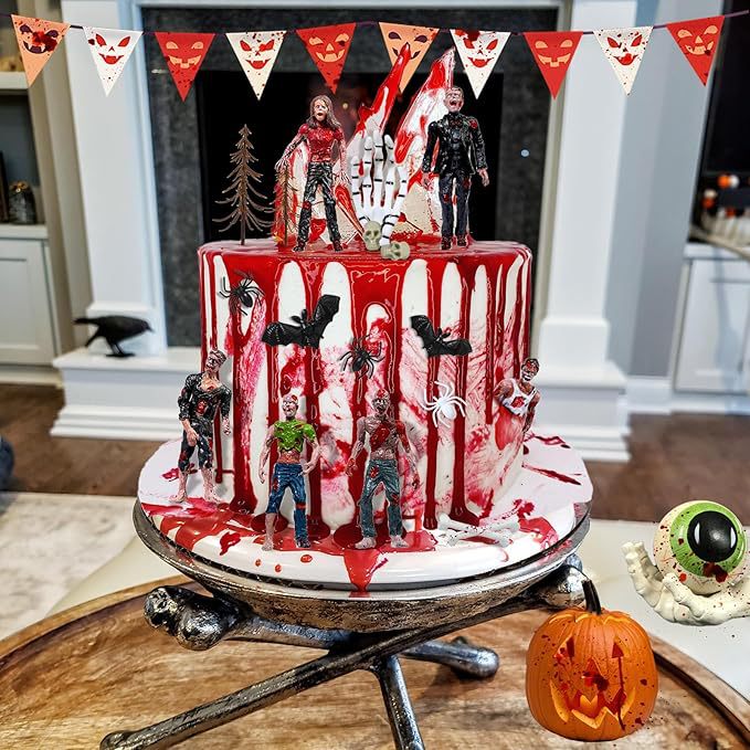 Creepy Halloween Cake Decoration Set with Zombies, Skulls, and Acrylic Splinters