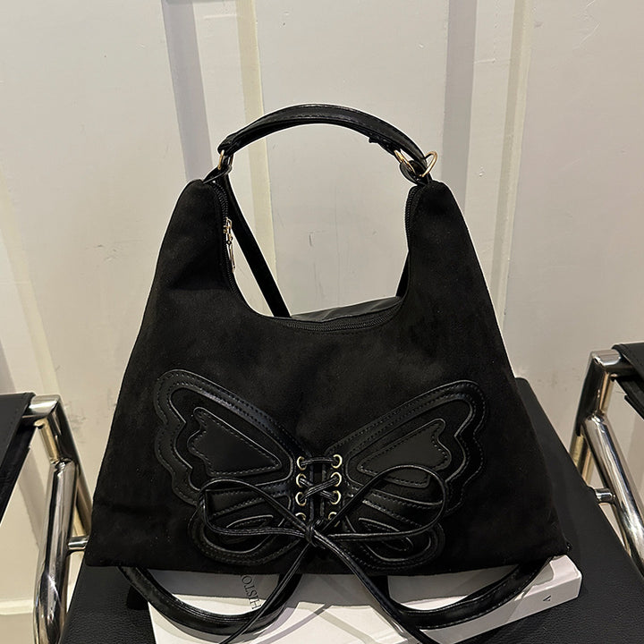 Butterfly Embellished Suede Hobo Bag