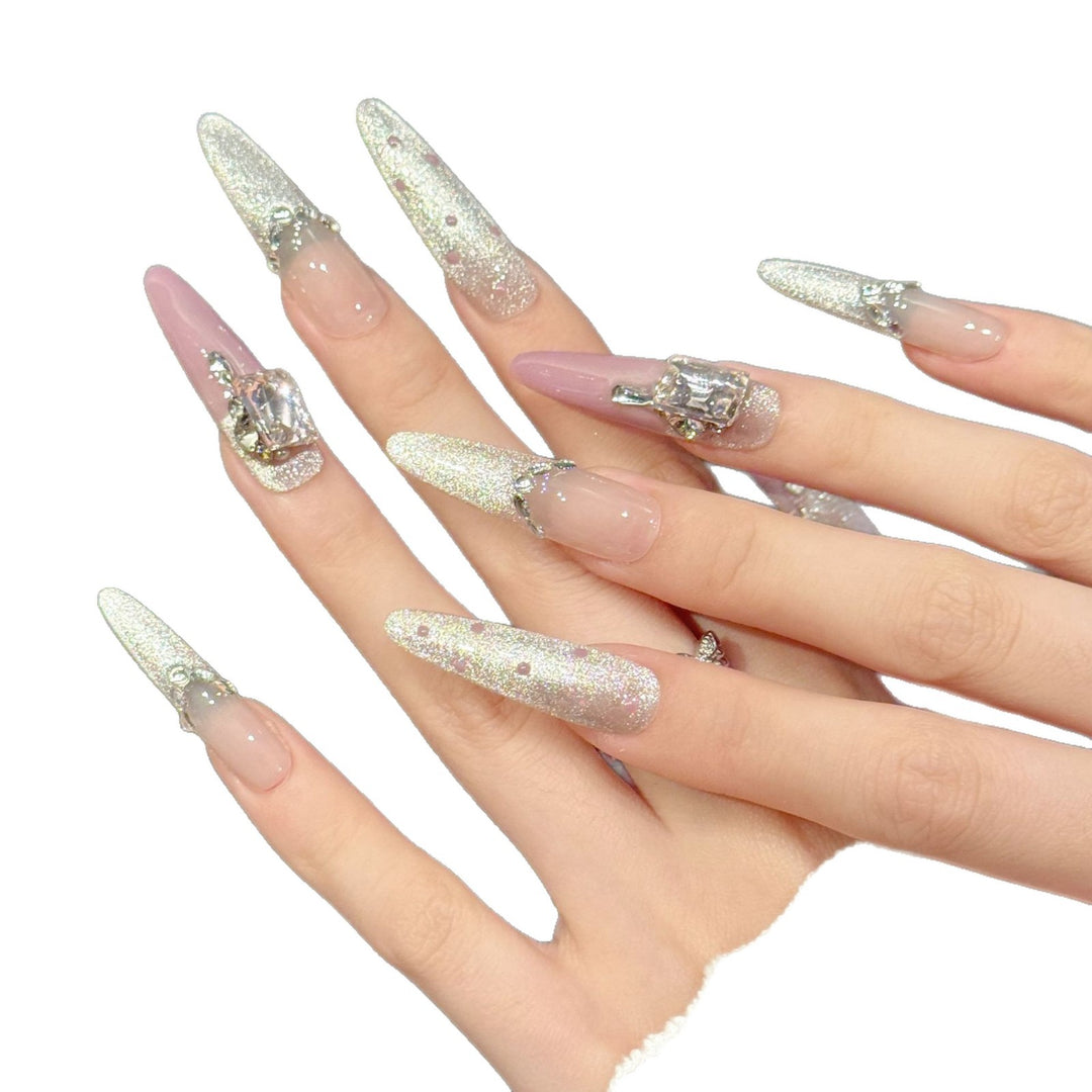 Glamorous Stiletto Press-On Nail Art Set with Crystal Accents