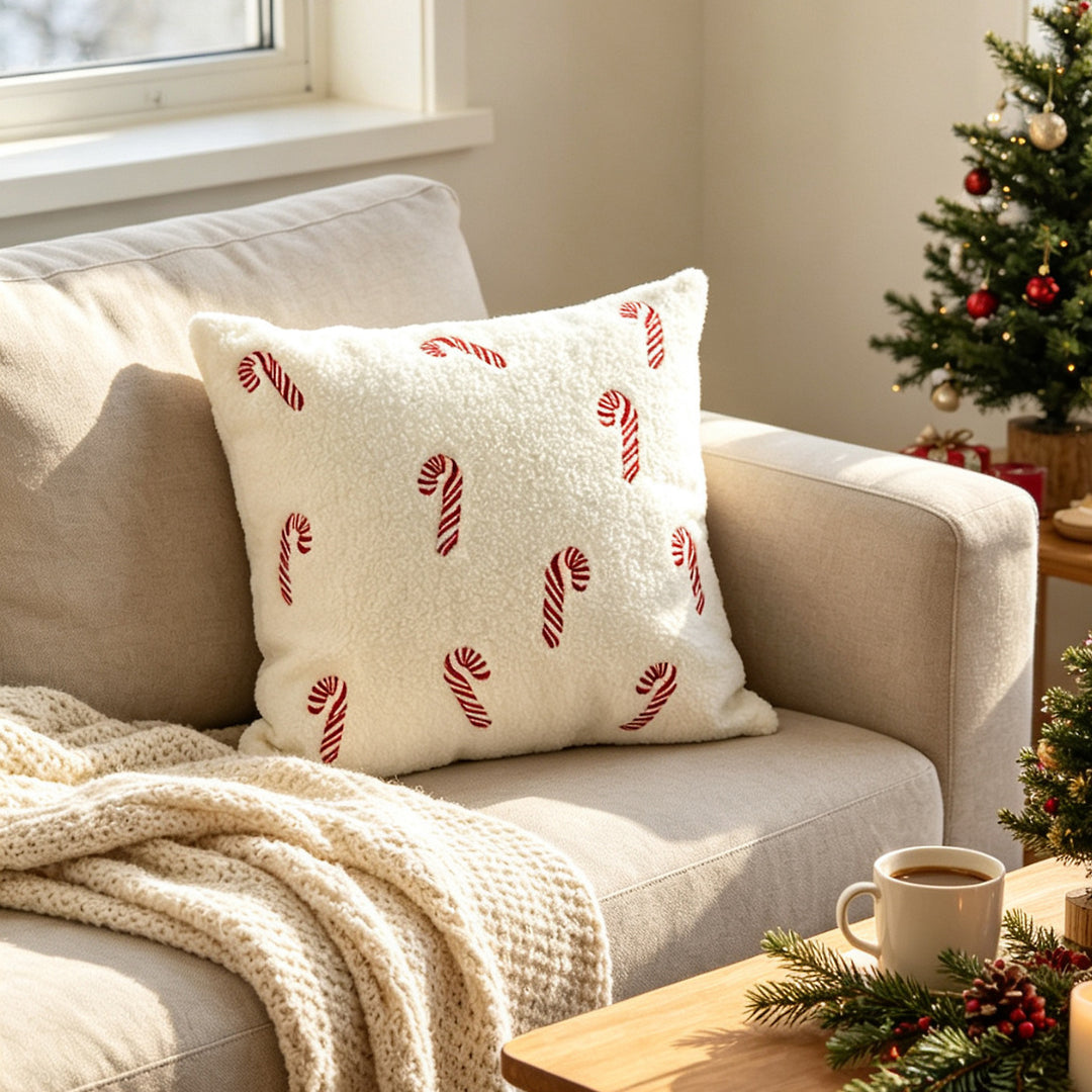 Festive Tufted Chenille Merry Christmas Lumbar Throw Pillow
