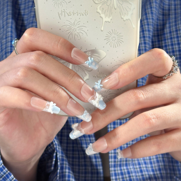 Artistic Press-On Nail Set with Floral and Geometric Designs Stornfield