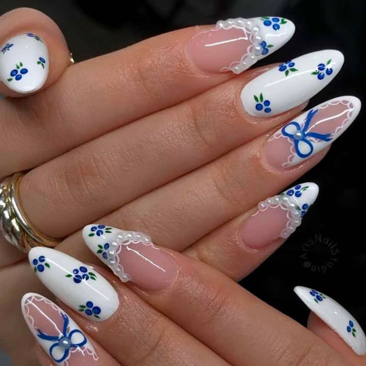 Artificial nails with romantic flower and bow decor Stornfield