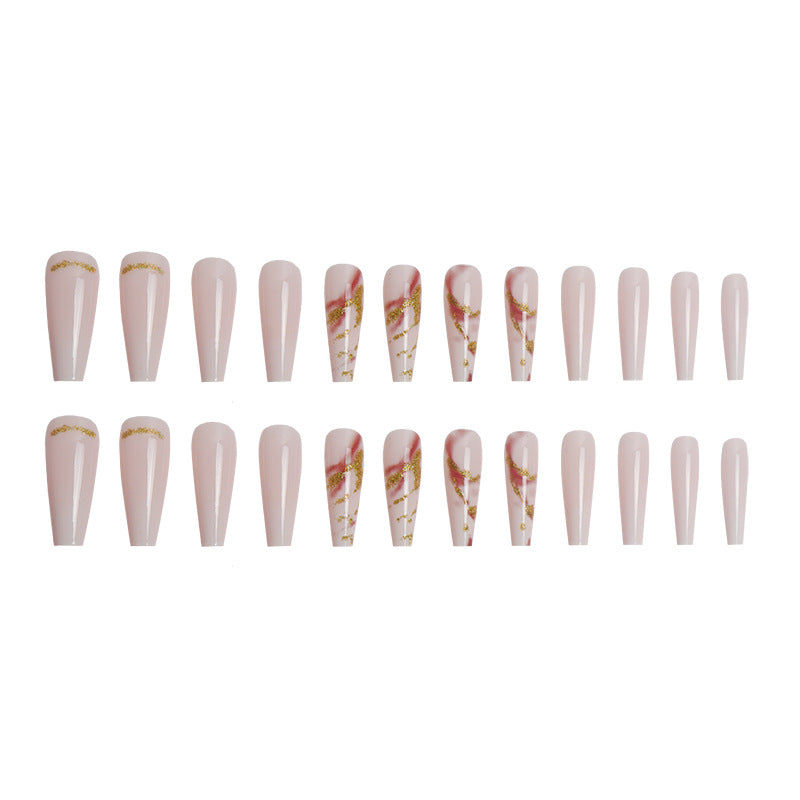 Elegant Long Stiletto Press-On Nails with Artistic Marble Design Stornfield
